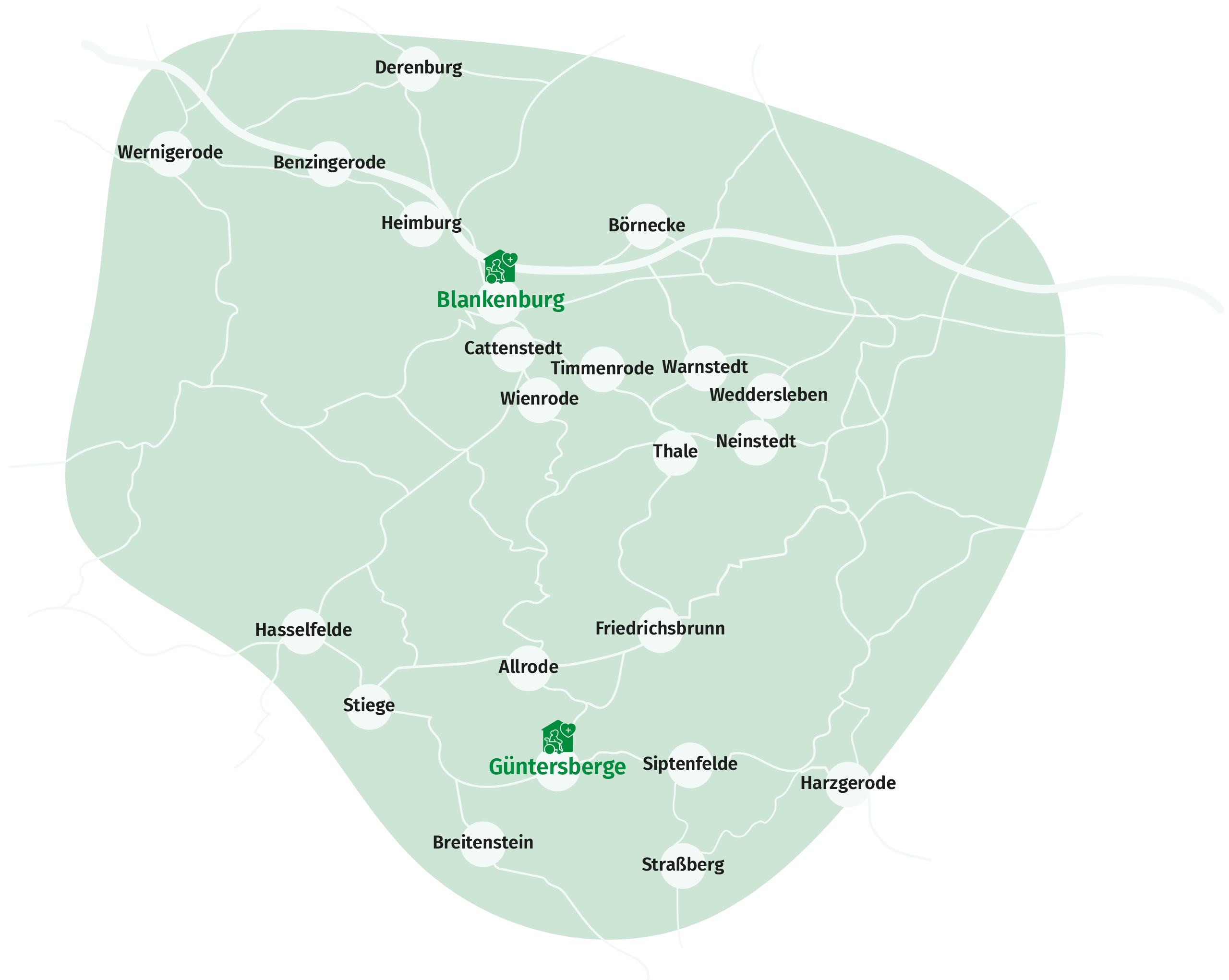 Einzugsgebiet um Blankenburg und Güntersberge als Karte.